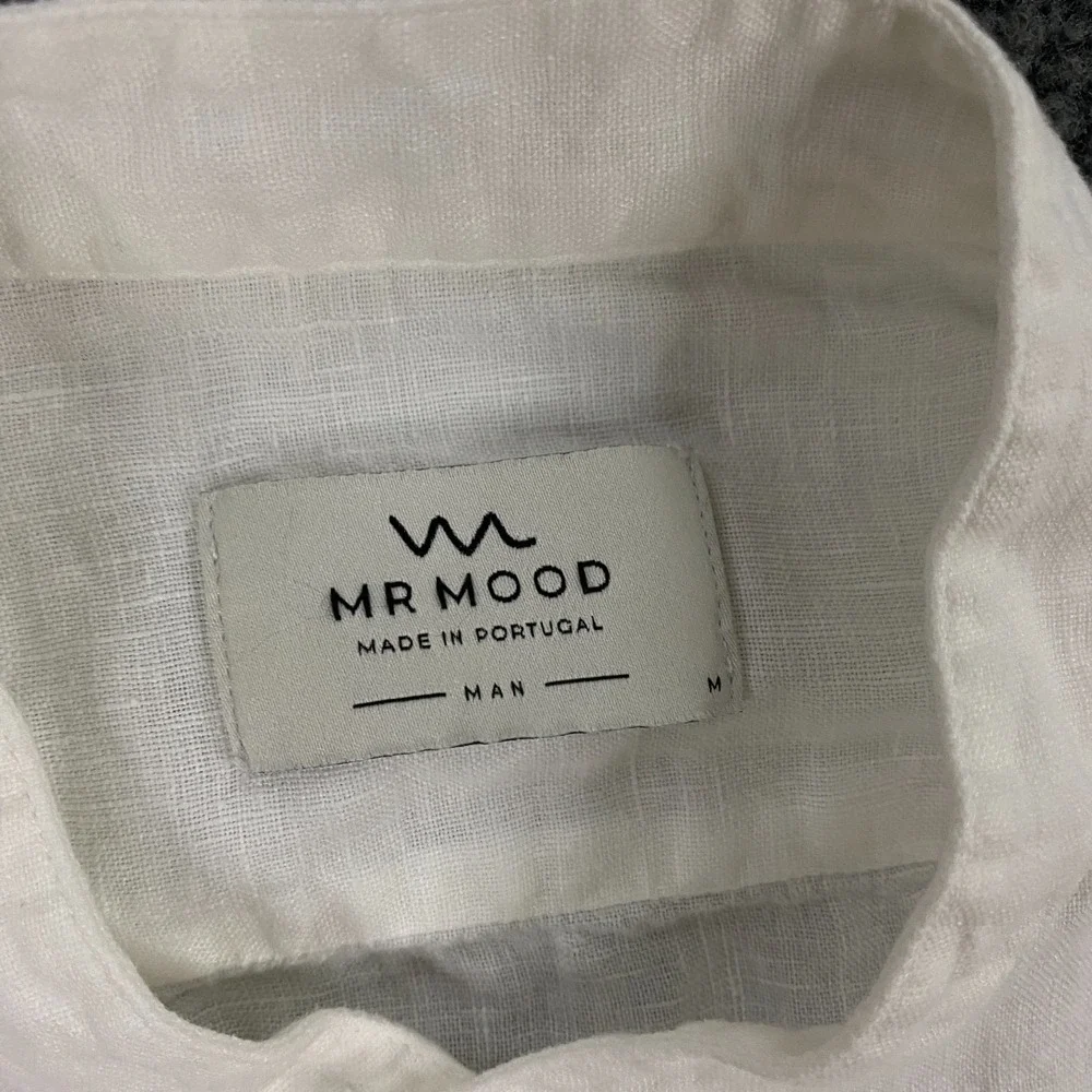 Mr Mood Linen Shirt Mens Medium Band Collar White‎ Resort Vacation Portugal